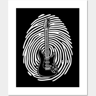 Fingerprint Electric Guitar Outline Dark Theme Posters and Art